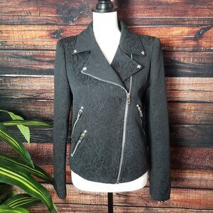 Line & Dot Moto Jacket M Asymmetrical Zip Embossed Black Lined